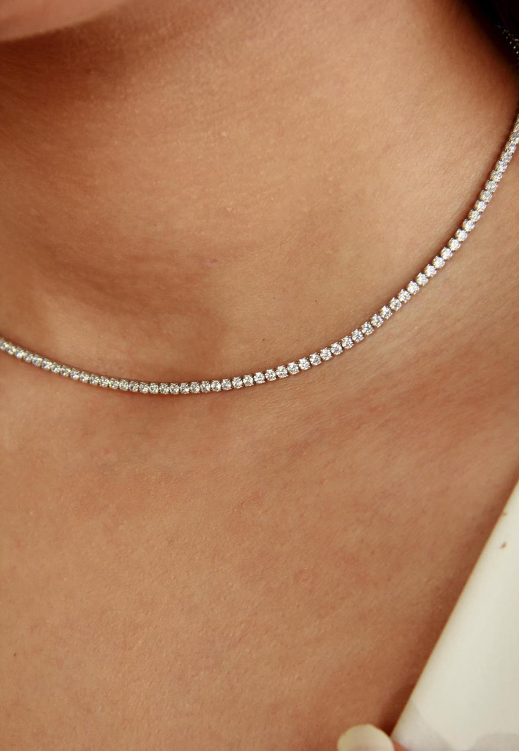 14K Gold Diamond Tennis Choker Necklace: CZ Wedding Gift - Bridal Jewelry