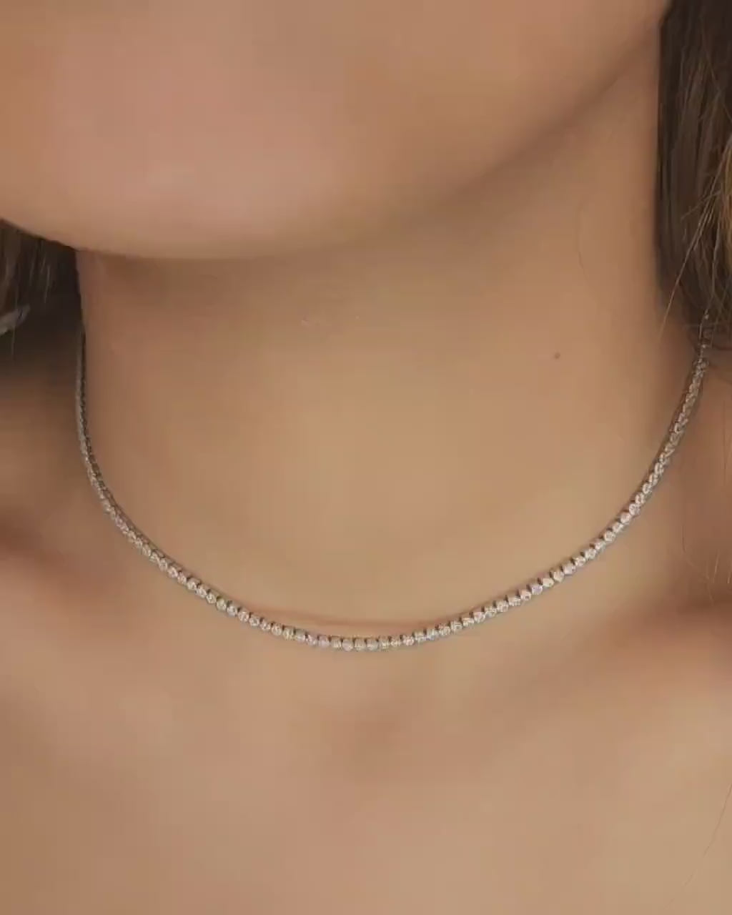 14K Gold Diamond Tennis Choker Necklace: CZ Wedding Gift - Bridal Jewelry